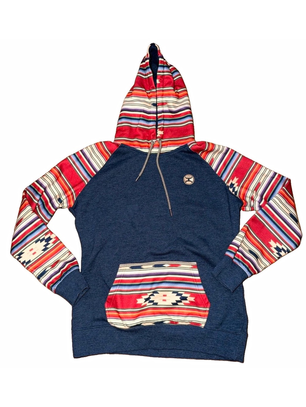 Hooey Taos Women's Pullover Hoodie Navy Aztec Southwestern Western Size L